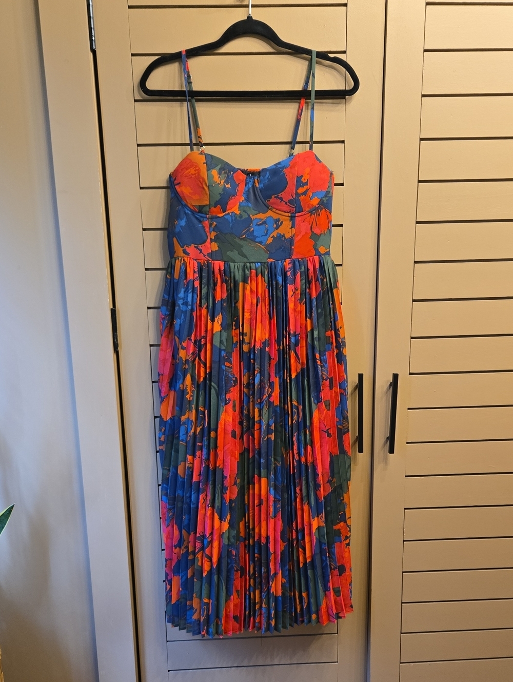 Lulu's Dorothy Dark Blue Multi Floral Print Pleated Midi Dress Size XL - Picture 4 of 10